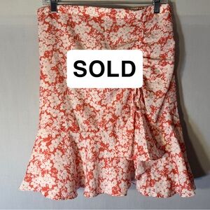 Max Studio Asymmetrical Floral Skirt - Red and White